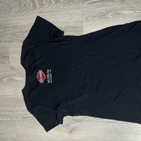 Y2K Harley Davidson Logo Biker Sparkly Red Blue Casual Black Cap Sleeve Top XL - Picture 9 of 16